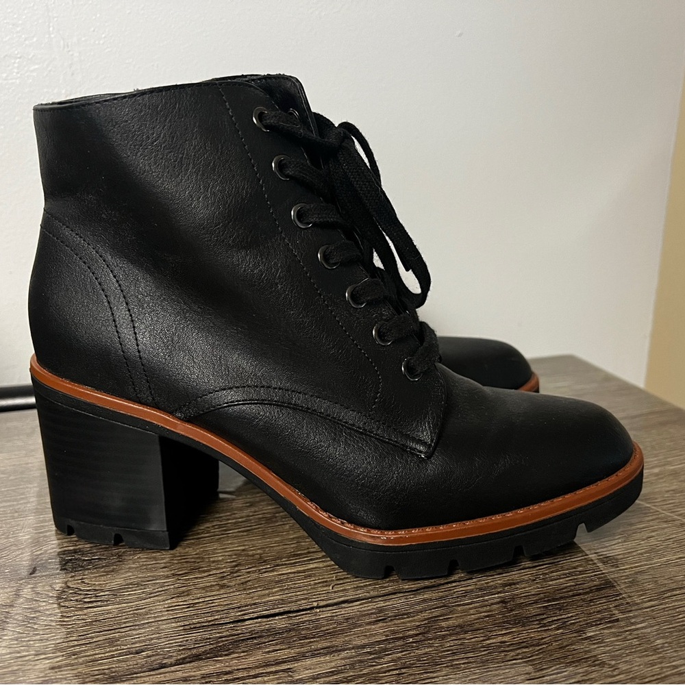 Black Lace-Up Ankle Boots with Block Heel